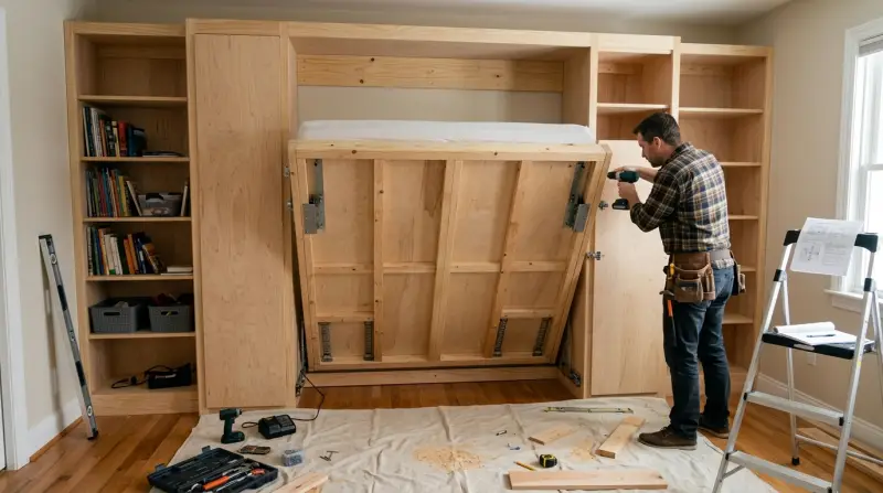 How to Build a DIY Murphy Bed and Bookcase