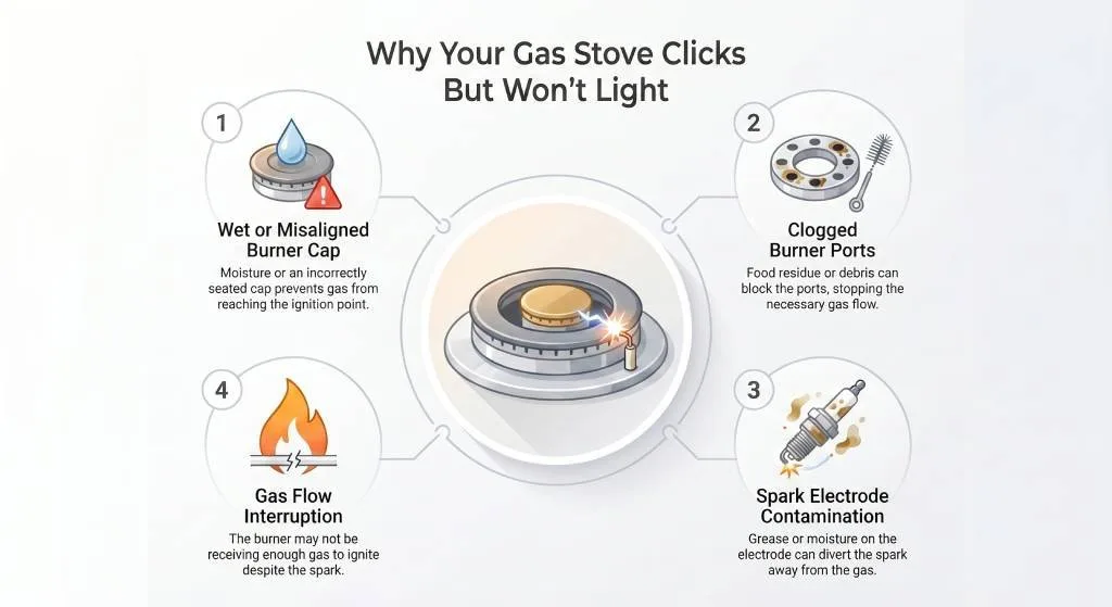 Basic tools laid out on a kitchen counter for troubleshooting a gas stove issue.