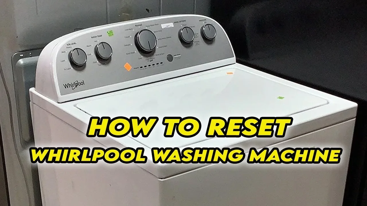 A person consulting a manual while troubleshooting a Whirlpool washer.