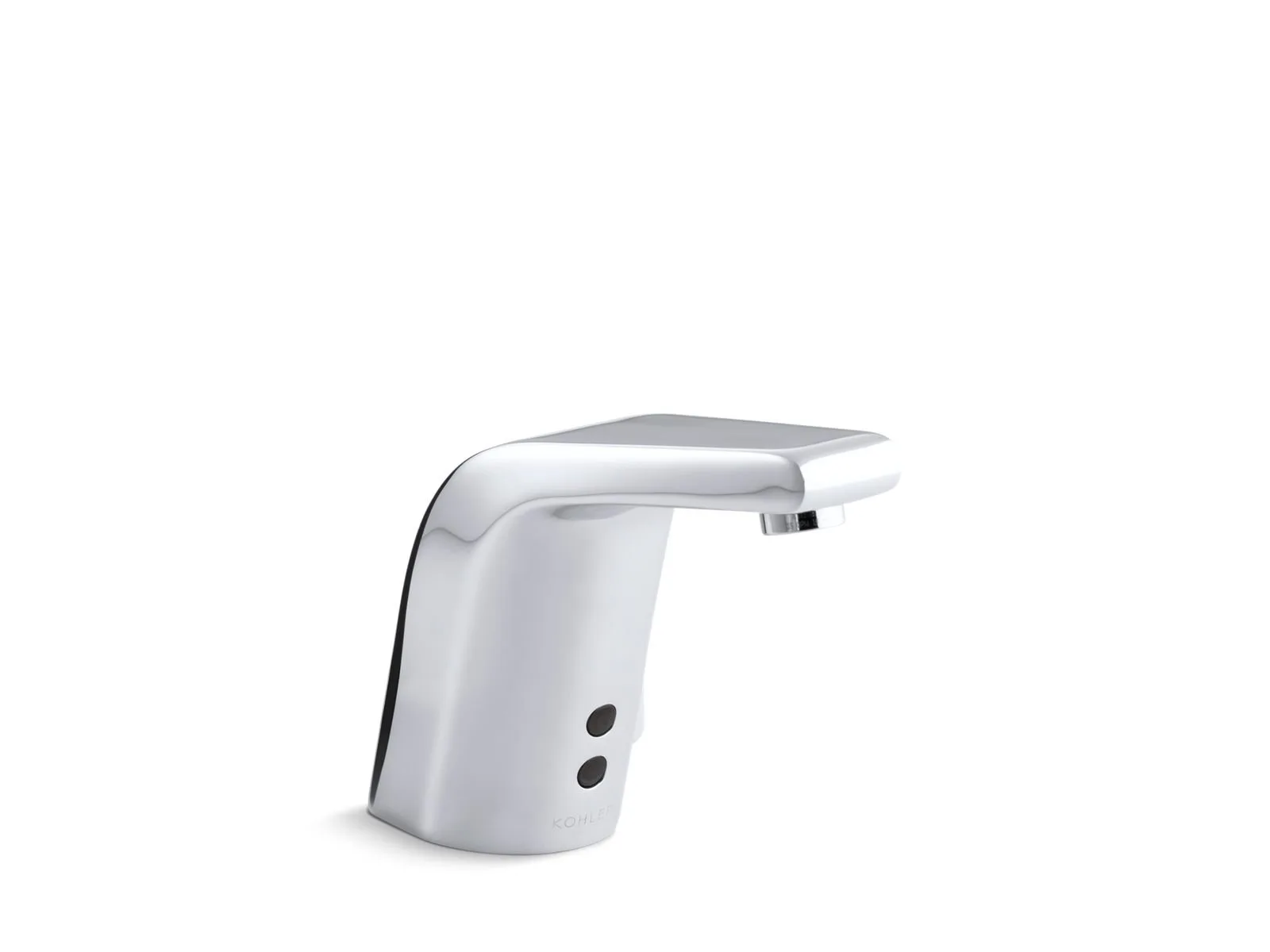 A person carefully cleaning the sensor lens on a modern touchless faucet.