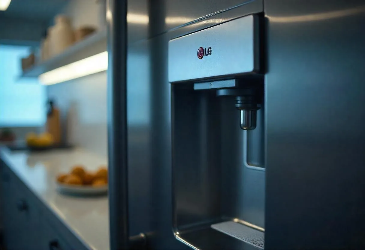 Adjusting the digital temperature settings on a modern LG refrigerator control panel.