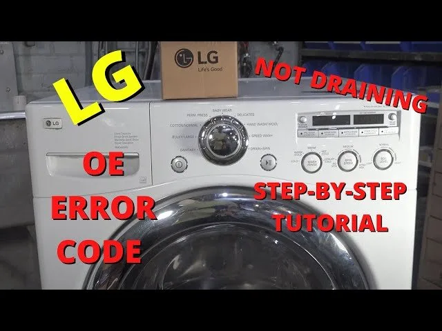 A kinked drain hose behind a washing machine causing a drainage error.