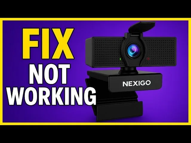 A person troubleshooting computer settings for a Nexigo webcam connection issue.